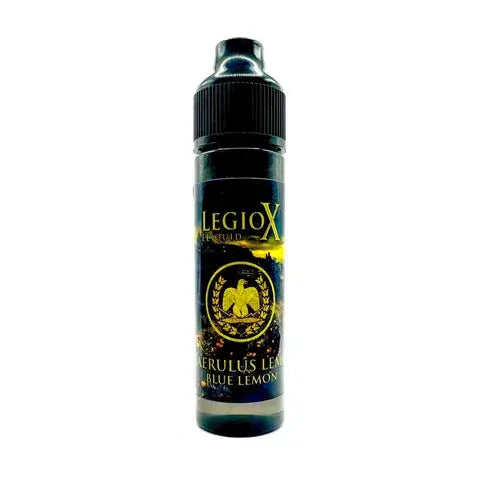 Caerulus Lemon Blue Lemonade E-Liquid bottle by LegioX, UK-made vape juice, blueberry lemon flavor, 100ml shortfill.