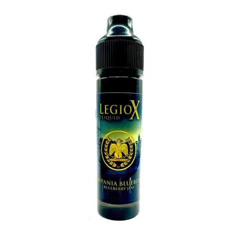 Hispania Blueberry shortfill and longfill e-liquid bottle with vibrant label featuring blueberries and LegioX branding.
