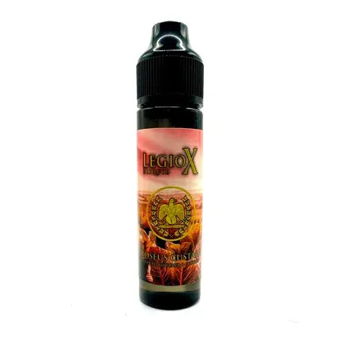 LegioX Roseus Custard e-liquid bottle featuring Rhubarb & Custard flavor with vibrant label design.