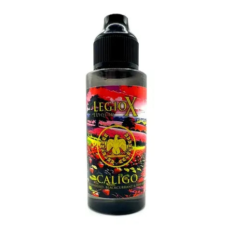Caligo E-Liquid by LegioX with Strawberry, Blackcurrant, Rhubarb in 100ml Shortfill bottle.