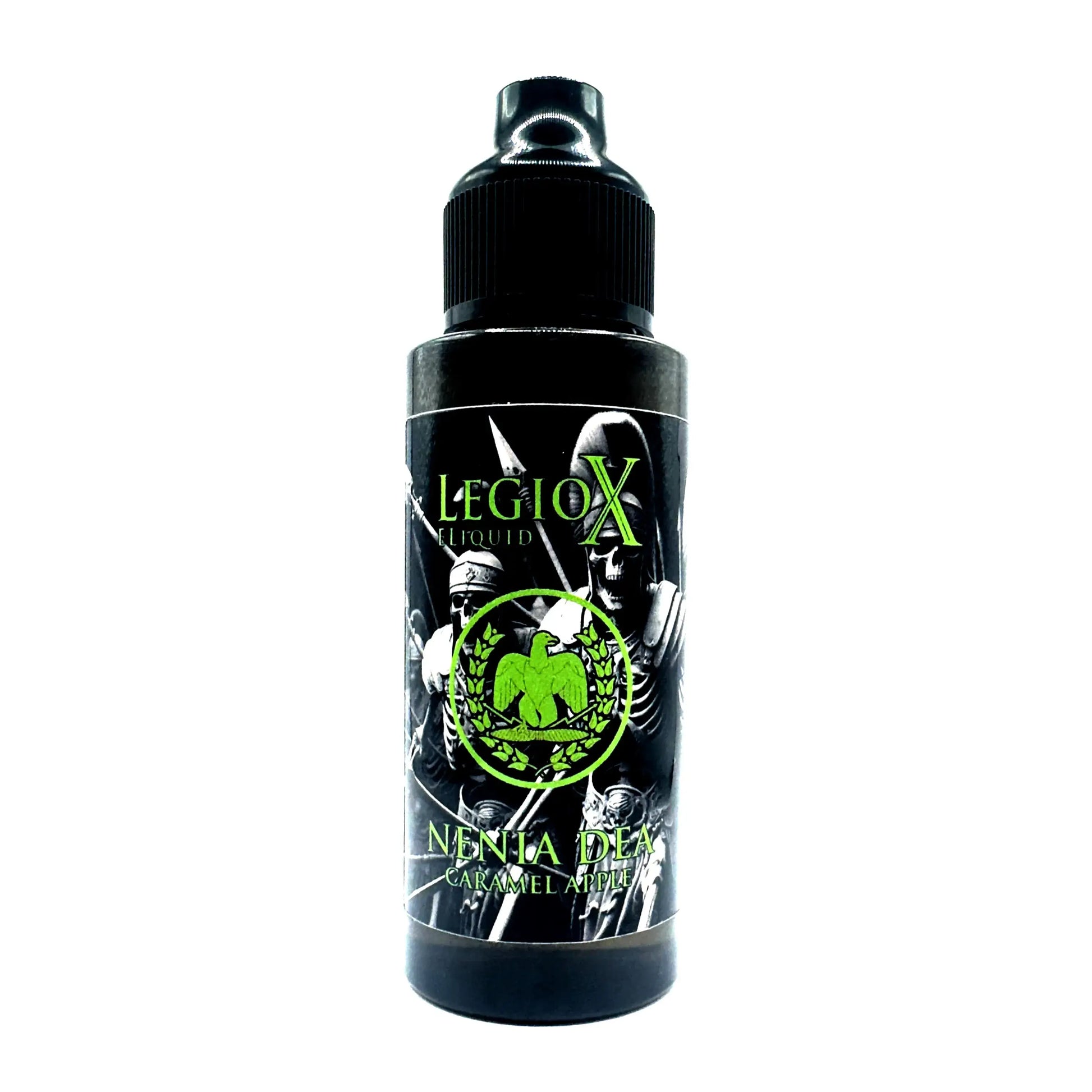 Nenia Dea 100ml Shortfill E-Liquid featuring Caramel Apple flavor in a sleek black bottle design.