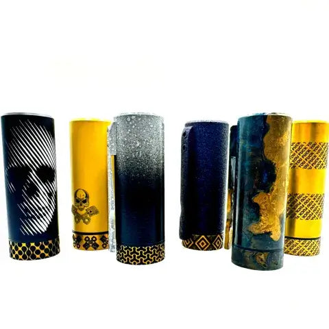 Colorful Hydra 21700 mech tube mods by Infinite Modz, showcasing various handcrafted designs and patterns.