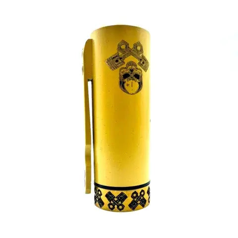 Yellow Hydra 21700 Mech Tube by Infinite Modz with decorative engravings, available in 25mm or 28mm diameter, exclusive to LegioX.