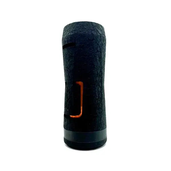 Black Orion 28mm Mech Vape Tube by Infinite Modz, 21700 compatible, handmade design, side view.